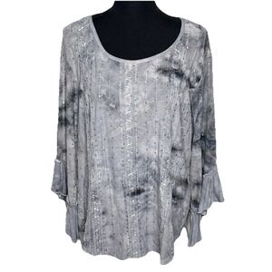 Sami & Jo Gray Women's XL Top Tie‎ Dye Sequin Soft Stretch Tunic Whimsigoth Boho